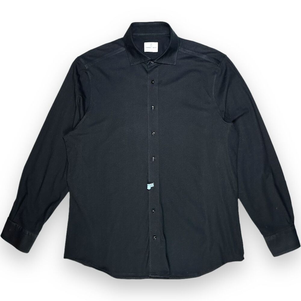 Emanuel Berg Mens Byron Charcoal Stretch Jersey Button Down Shirt Size 42 16.5 L